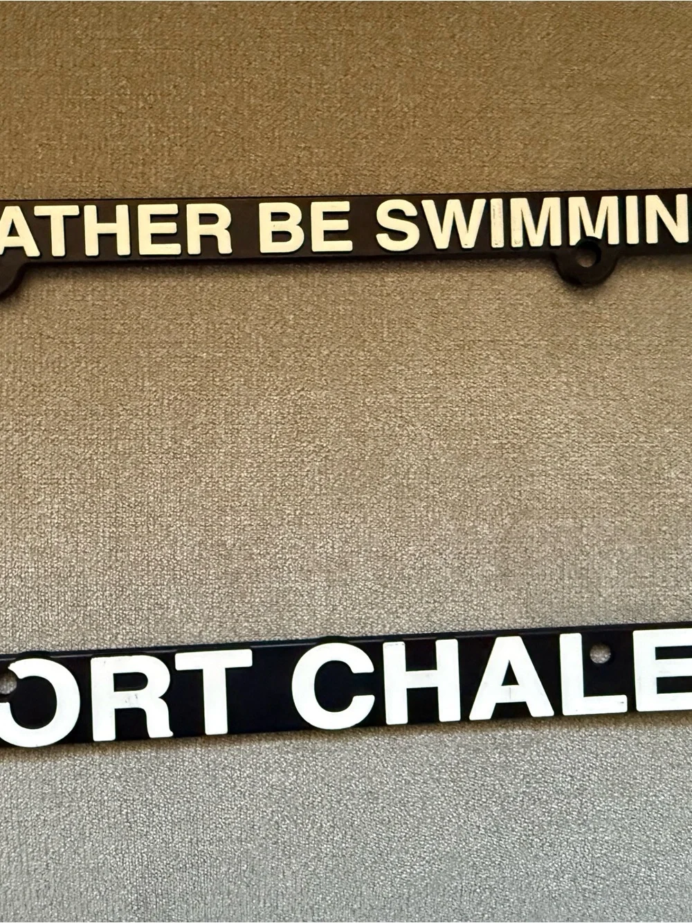 Sport chalet car license plate frame “I’d rather be swimming “